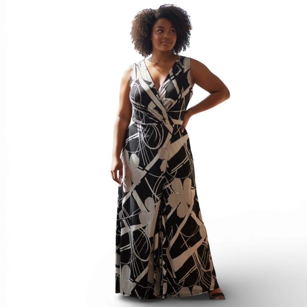 Lane Bryant Loose Fit Maxi Dress 26-28 Geometric Black/White/Grey Fairy Boho EUC